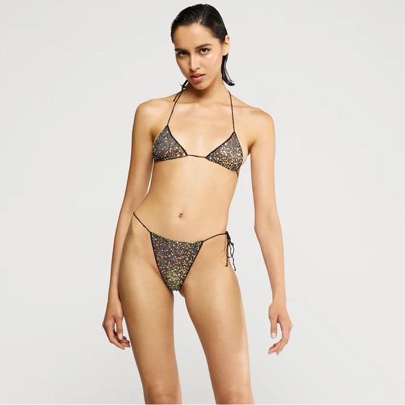 RARE Oseree S23 Netquins Microkini Black Multicolor M Rainbow Iridescent Bikini - Picture 3 of 4